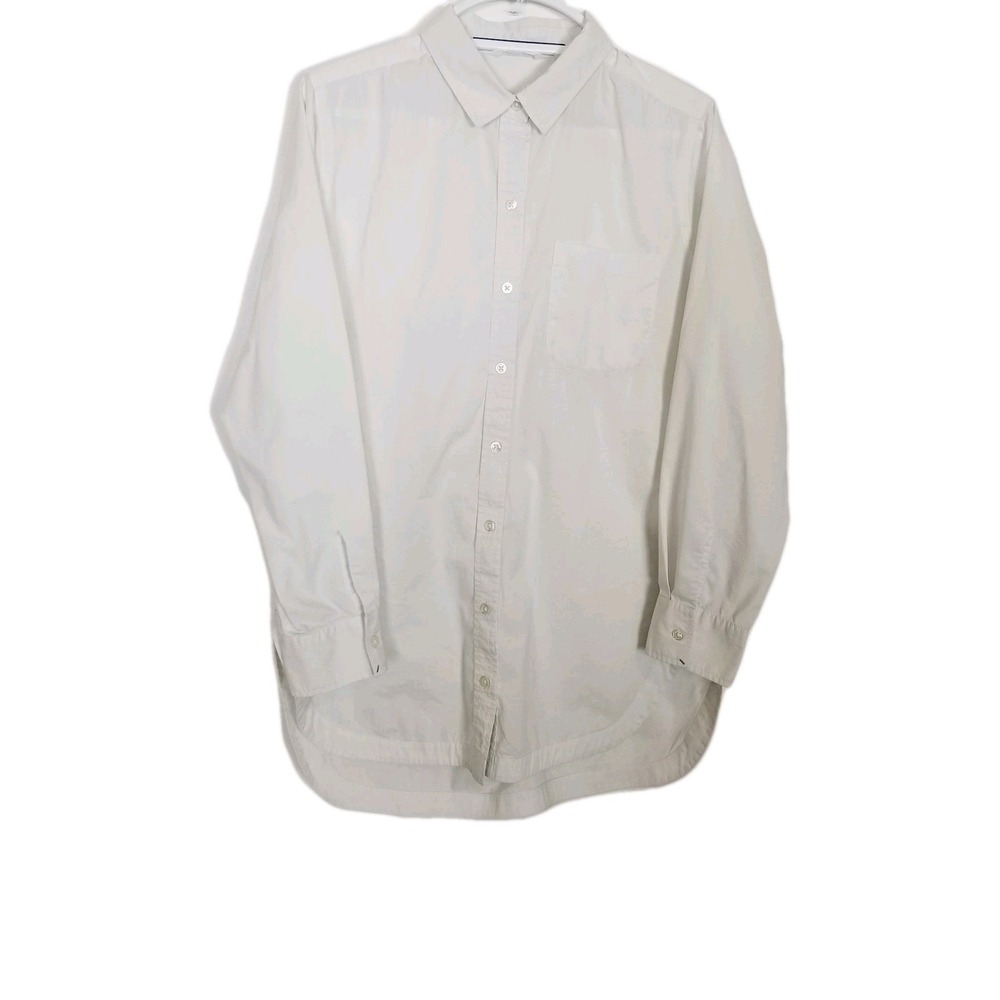Athleta Long and Lean Passage Button-Up Shirt Tunic Women Sz M White Long Sleeve